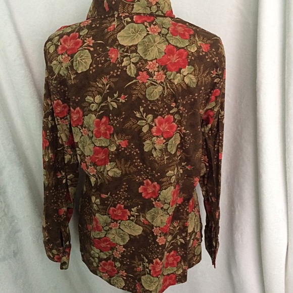 Appleseed's Red Brown Floral Print Button Shirt - Picture 4 of 8
